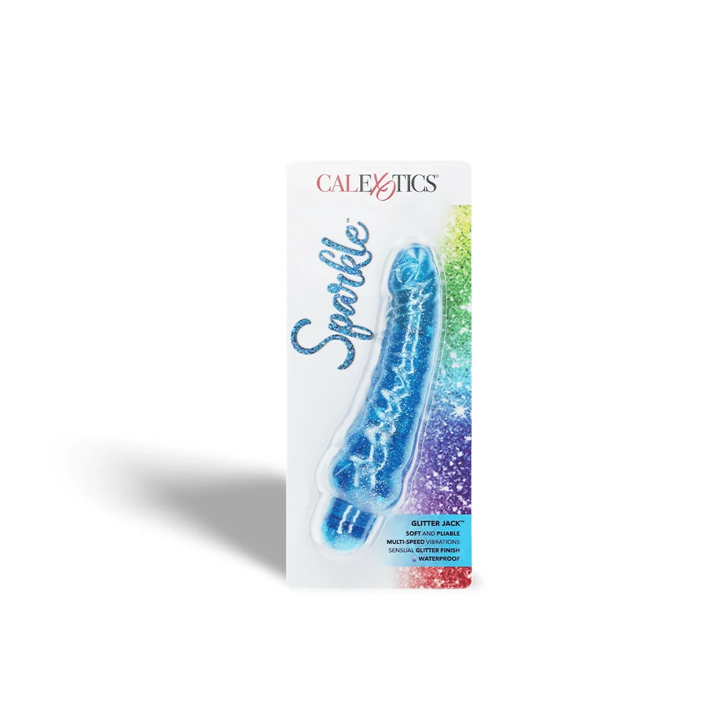 Sparkle Glitter Jack 蓝色螺纹振动器，带速度拨盘