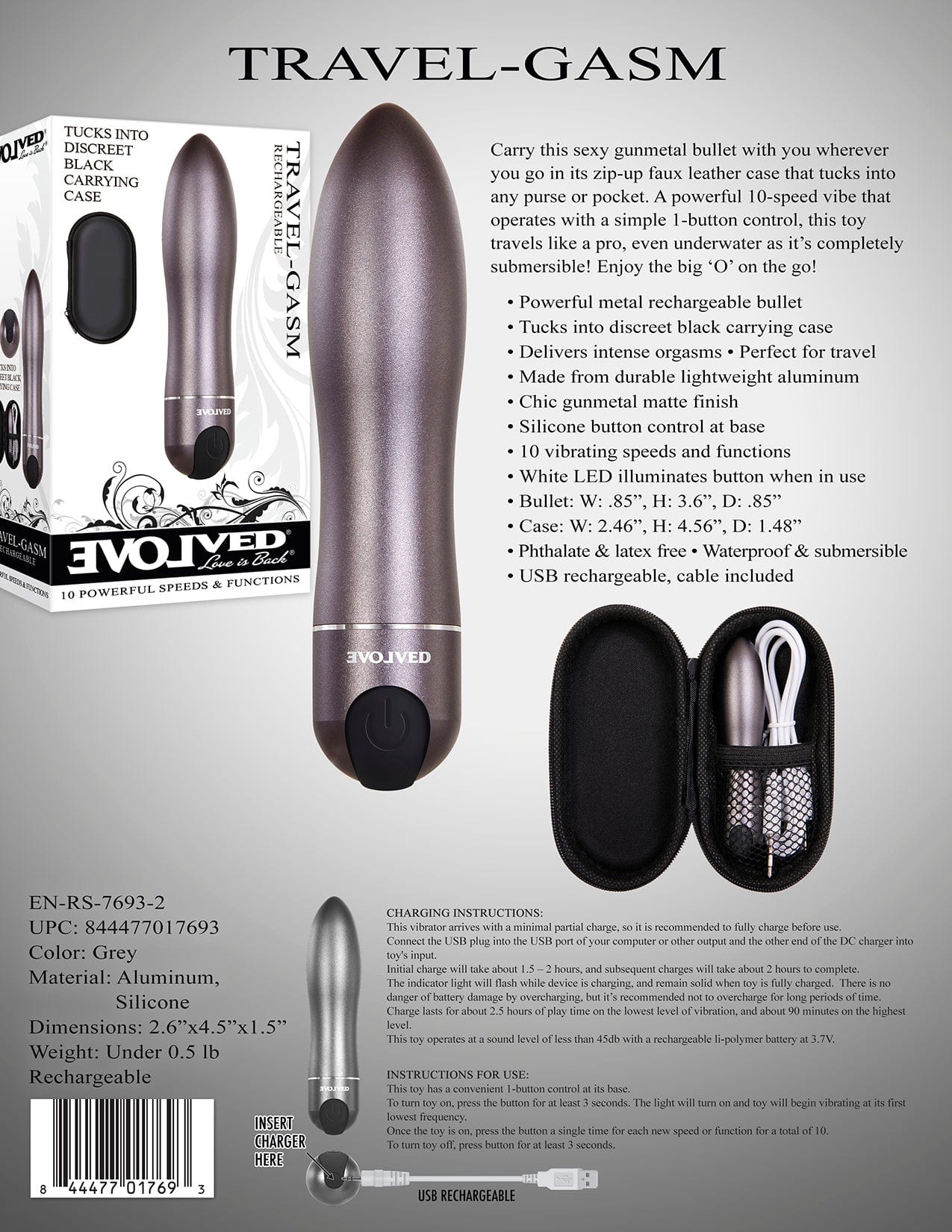 Evolved Novelties Travel-Gasm 充电式子弹震动器，配收纳盒