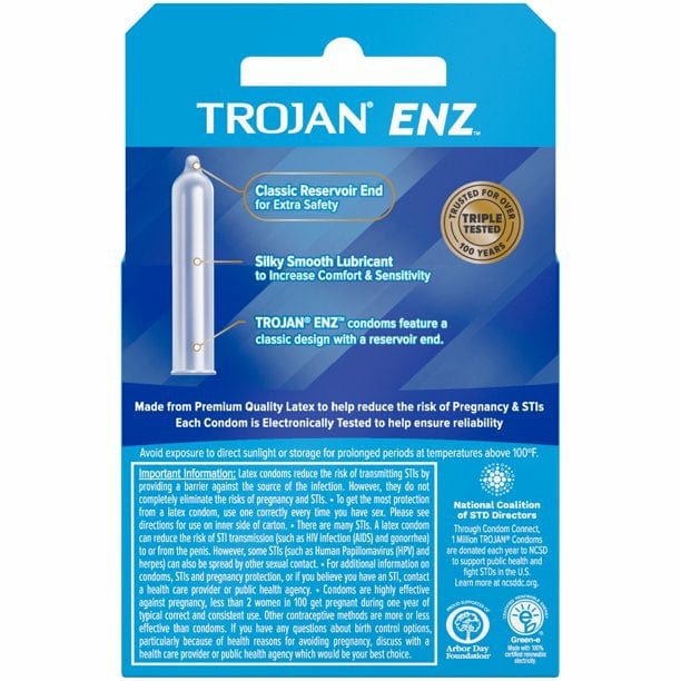 Trojan ENZ Lubricated Condoms 3 Pack with Reservoir End