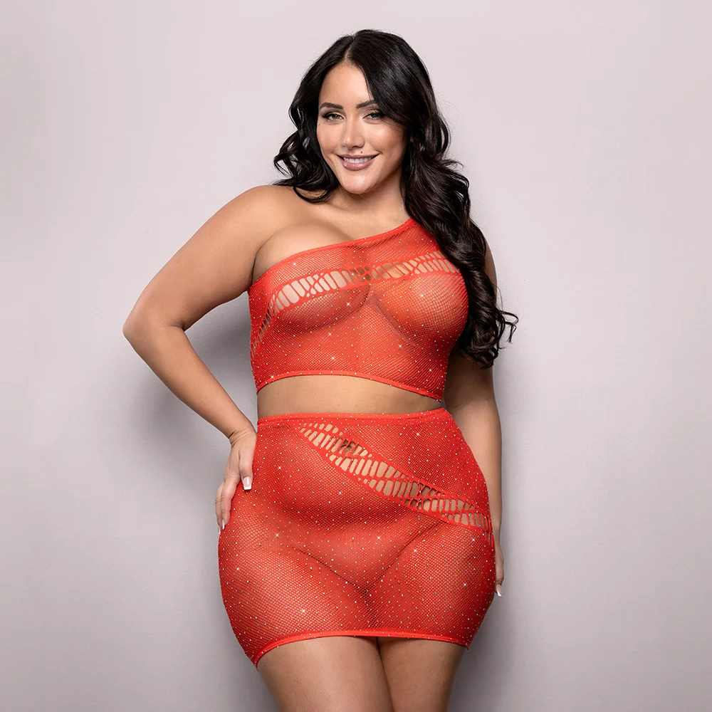 Set the Tone Rhinestone Top & Skirt Lingerie Set for Curves and Confidence