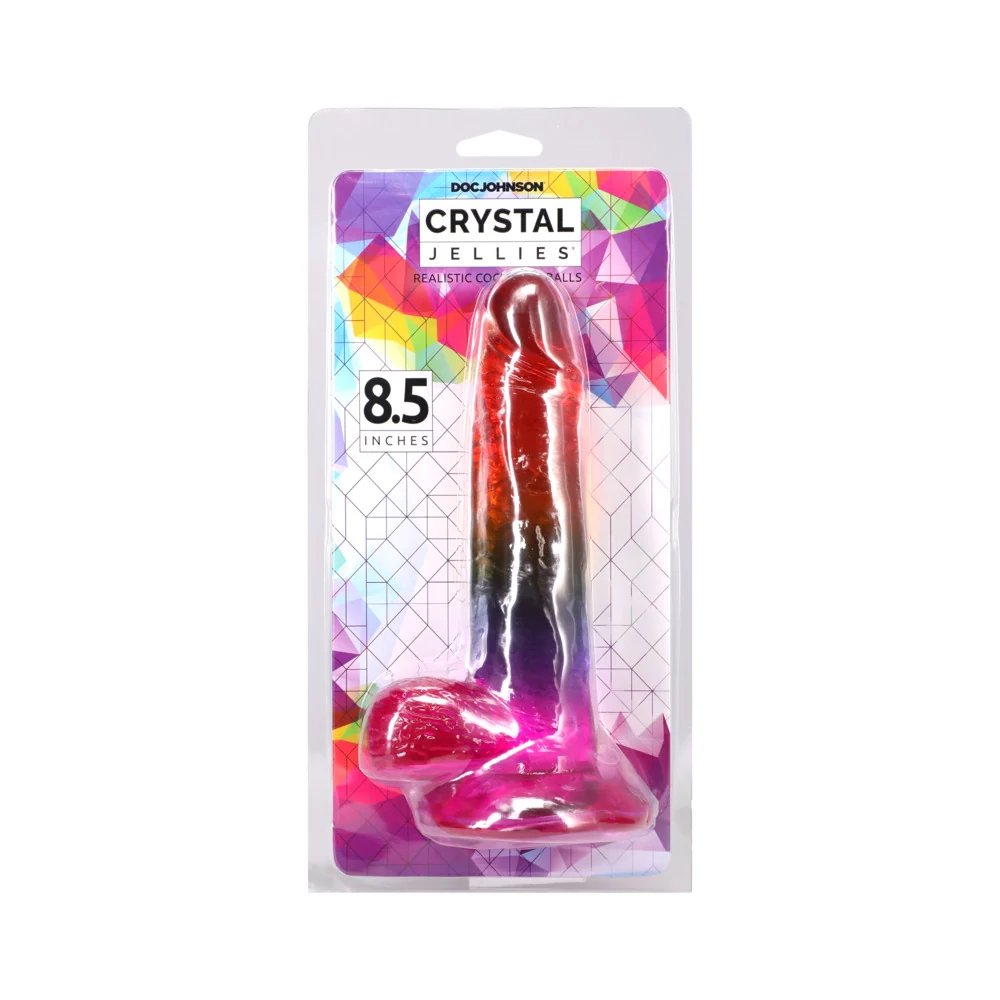 Crystal Jellies Rainbow 8.5 Inch Realistic Cock With Balls Dildo
