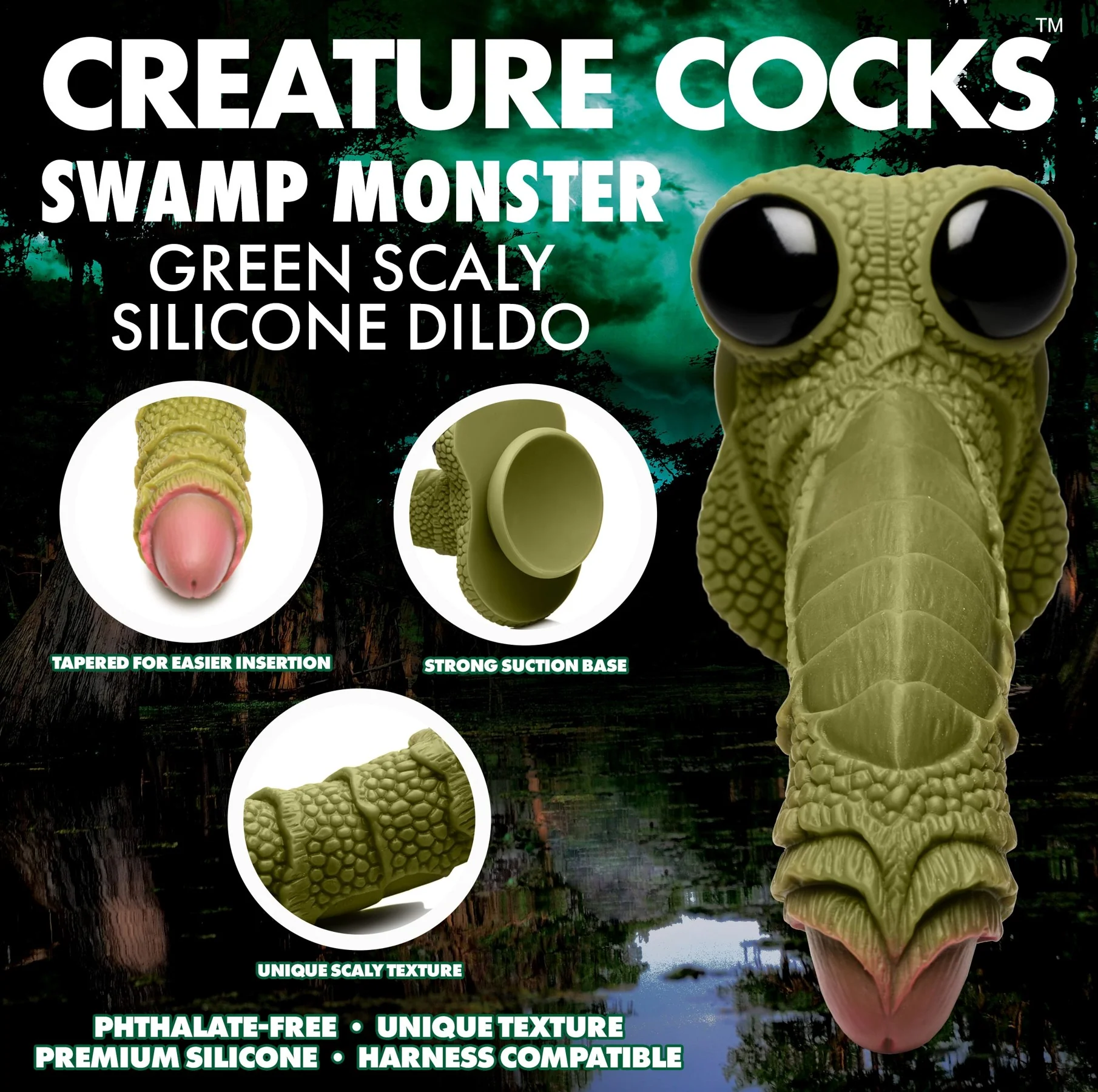 Creature Cocks Swamp Monster 绿色鳞片硅胶假阳具