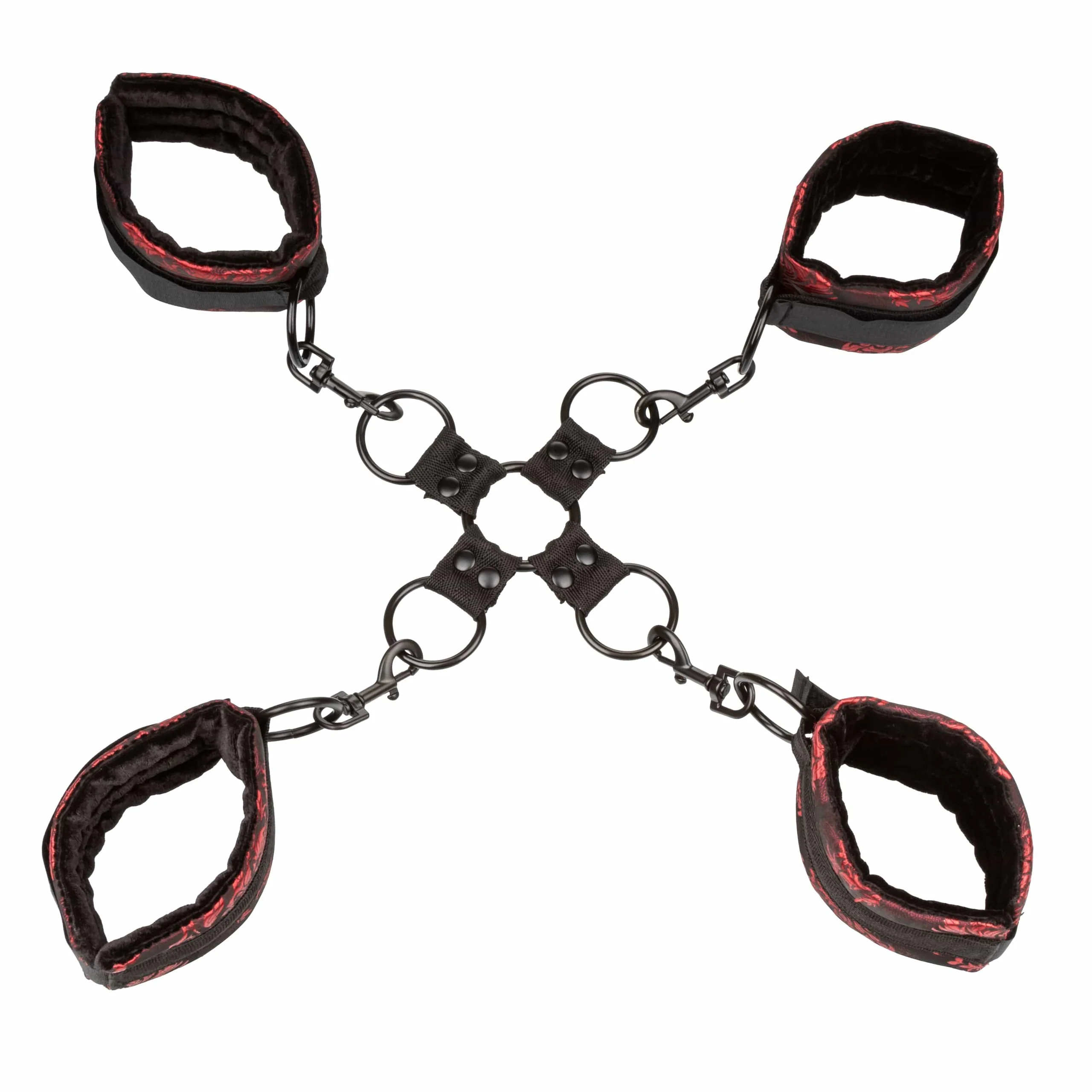 Scandal® Hog Tie Adjustable Red and Black Wrist and Ankle Cuffs