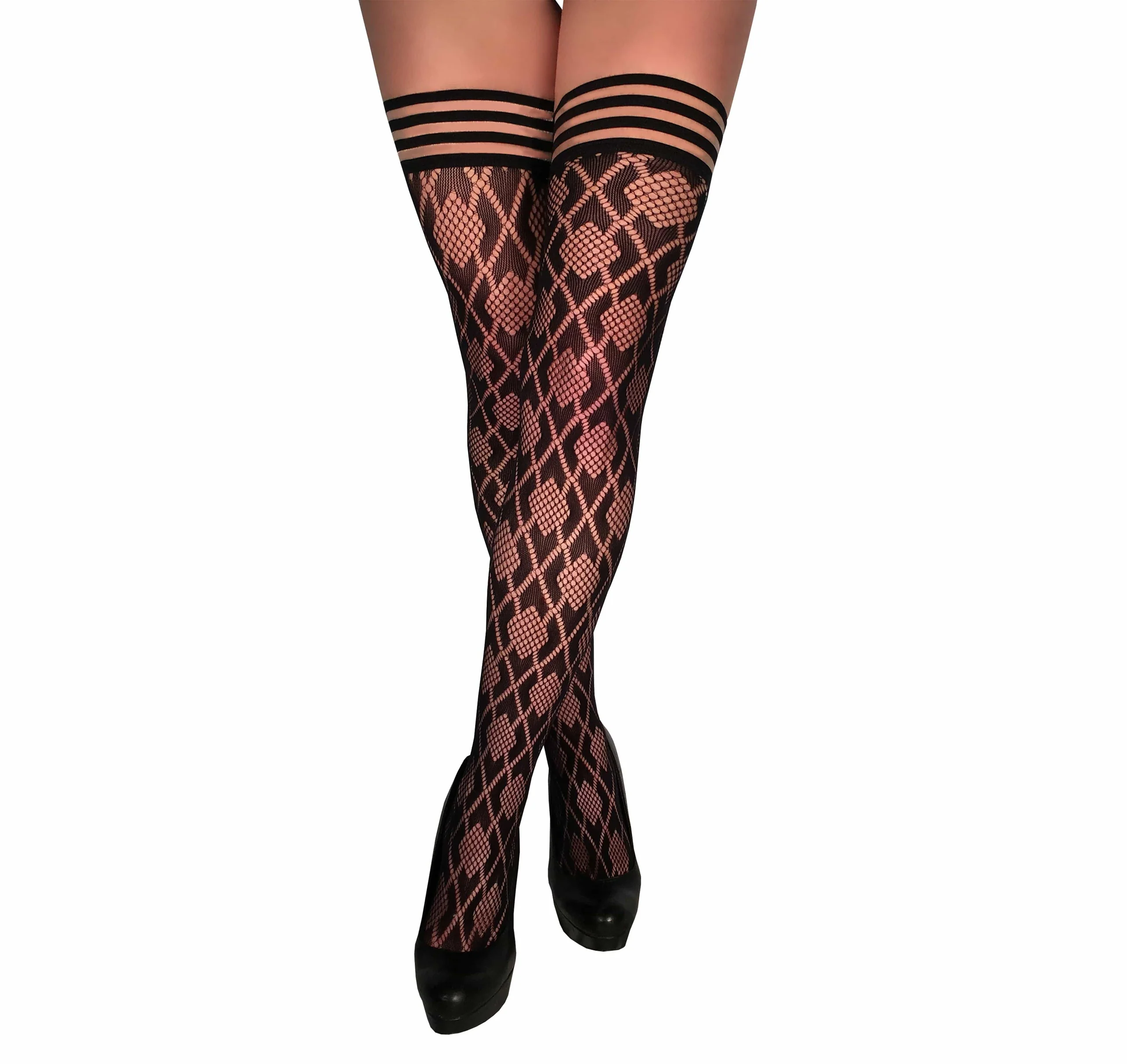 Kix'ies Elle Black Diamond Fishnet Thigh High Tights