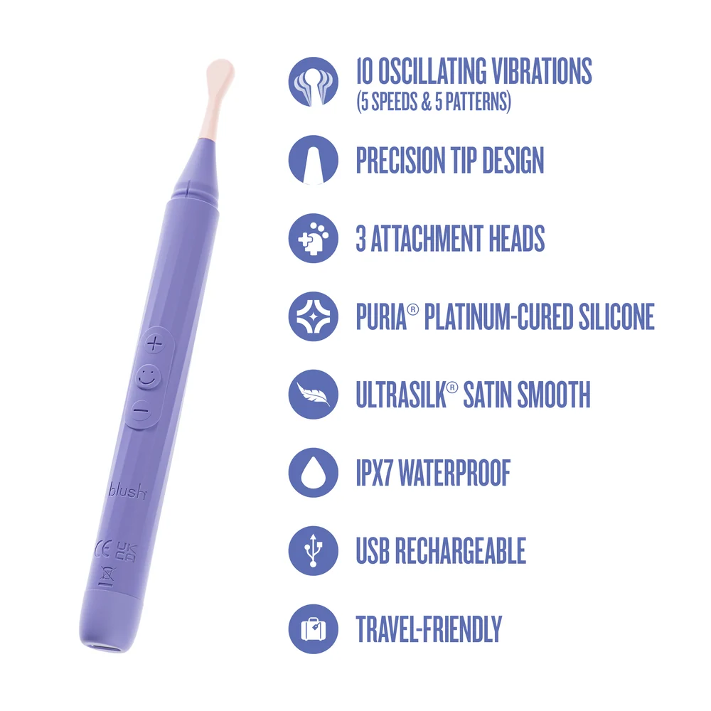 Blush Juno Oscillating Wand Clitoral Vibrator with 3 Attachments