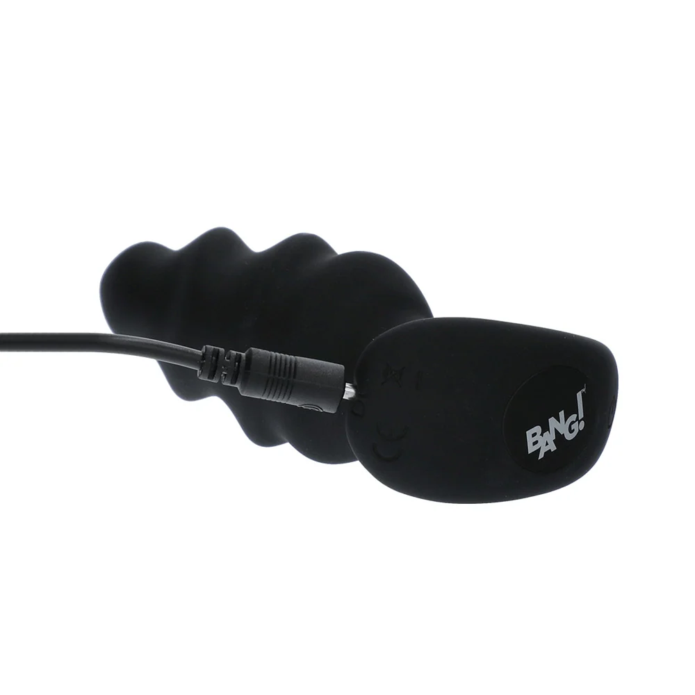 BANG! 21X Vibrating Silicone Swirl Butt Plug with Remote Control in Black