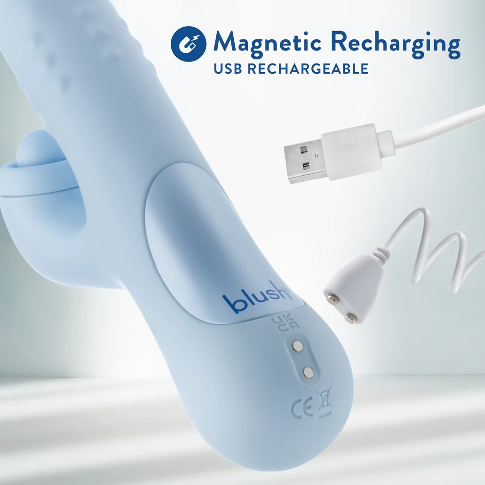 Blush Collection Devin Rabbit Vibrator with Sliding Shaft and Clit Massager