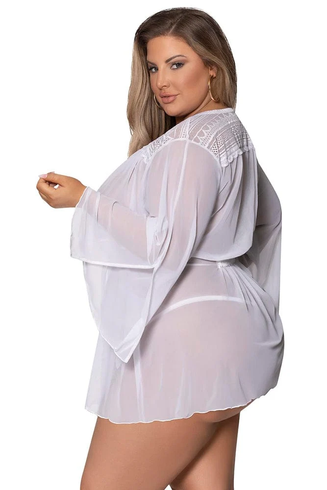 Modern Romance Flowing Short Robe in Breathable Mesh from Magic Silk