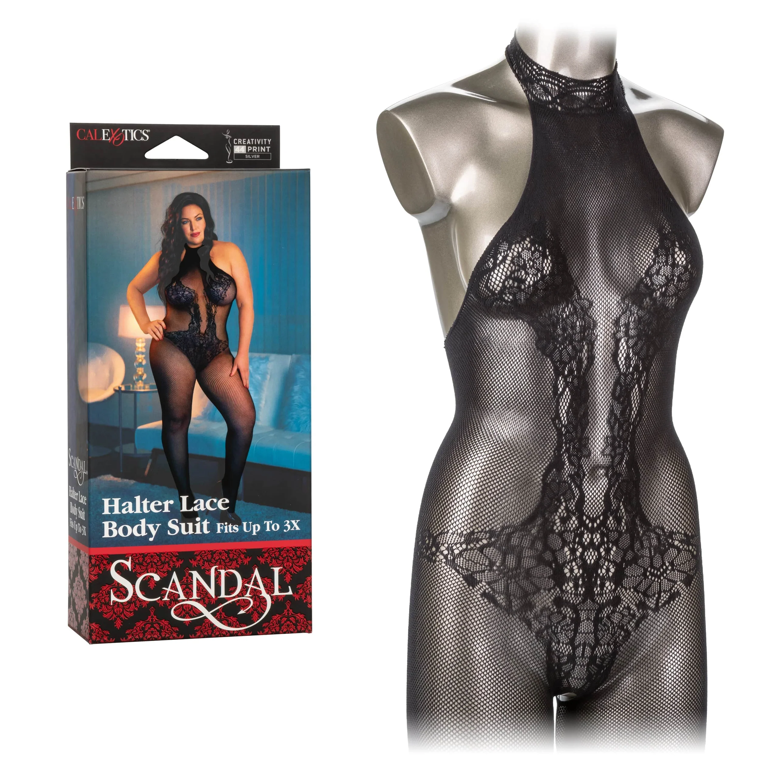 Scandal Halter Lace Bodysuit Plus Size Crotchless Playwear