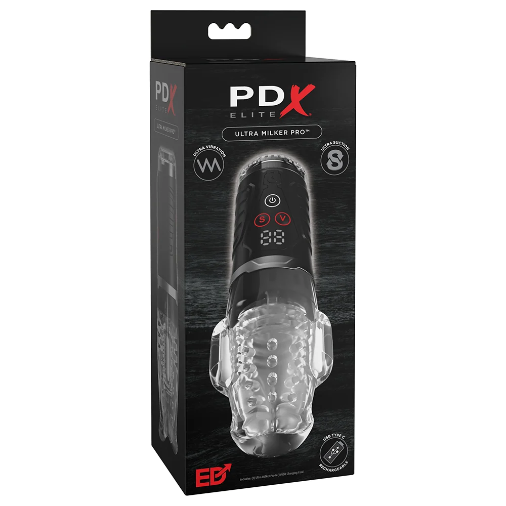 PDX Elite Ultra Milker Pro 电动男用自慰器，带吸吮和振动