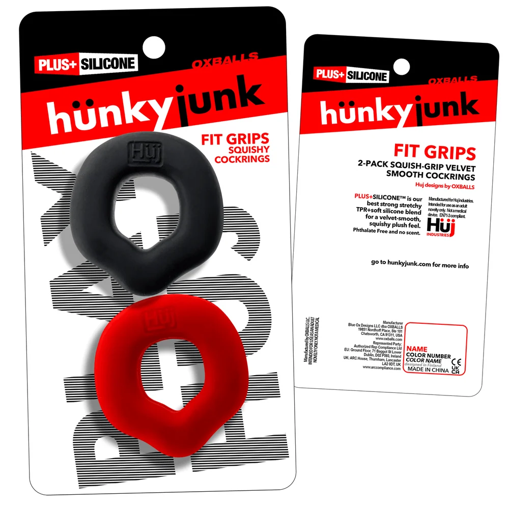 Oxballs Hunky Junk Fit Grips 阴茎环 2 只装 黑色和红色