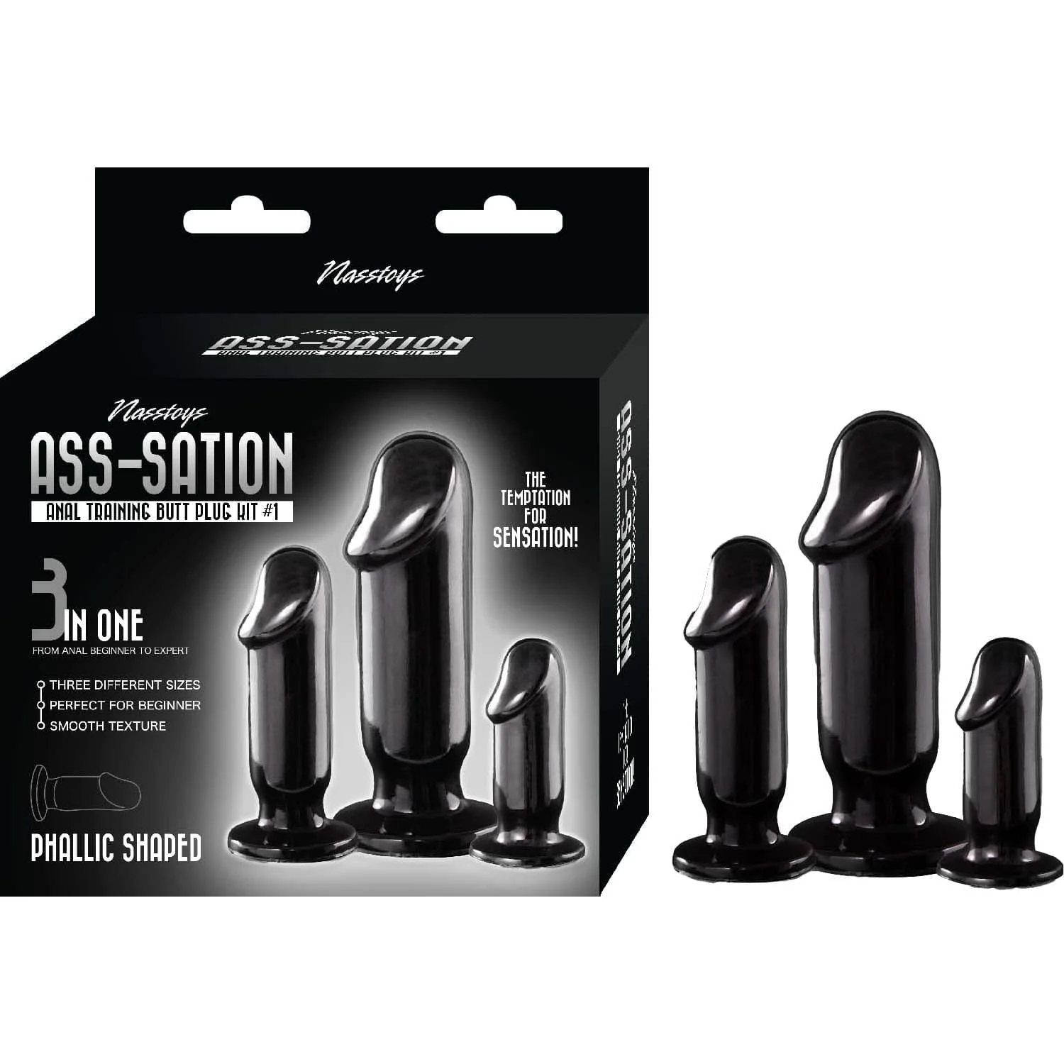 Ass-Sation Kit 1 Black Anal Training Butt Plug Set of Three Sizes