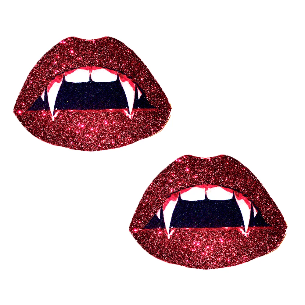 Neva Nude Vampire Fang Red Glitter Lip Blacklight Nipple Cover Pasties