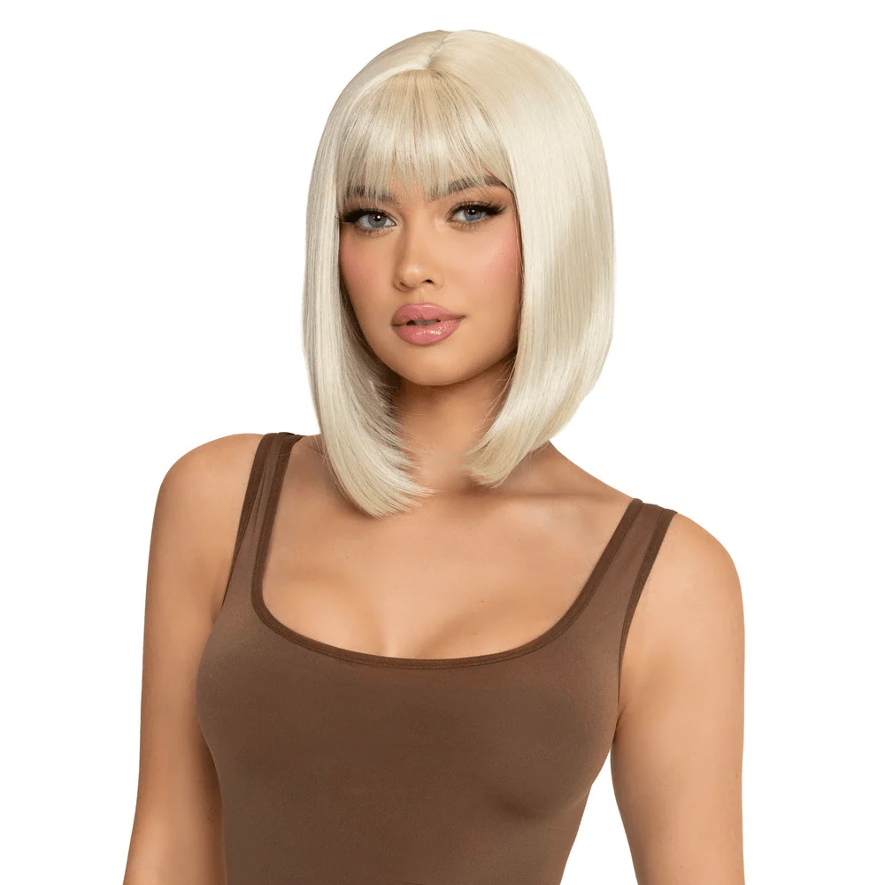 Leg Avenue Angled Blonde Bob Wig with Bangs, 12 Inch Neon Style