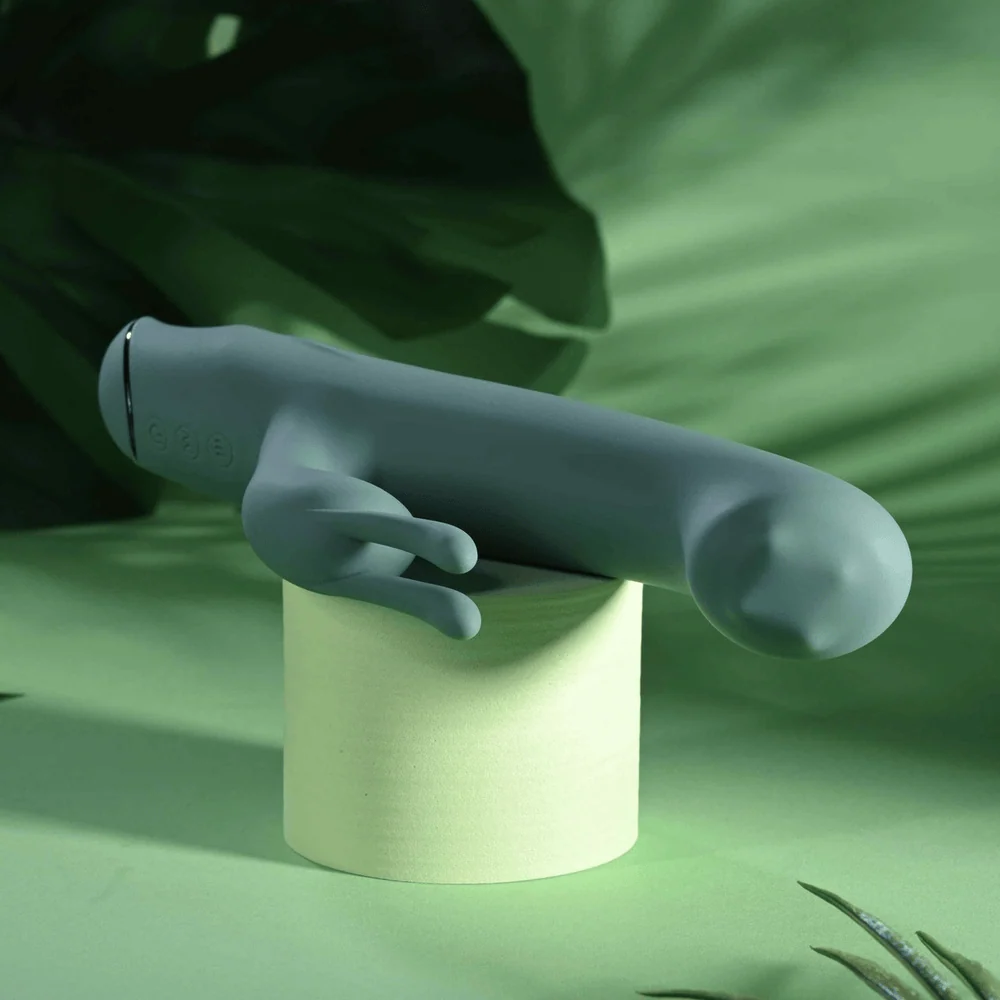 Evolved Satin Swirl Green Rabbit Vibrator with Rotating Beads