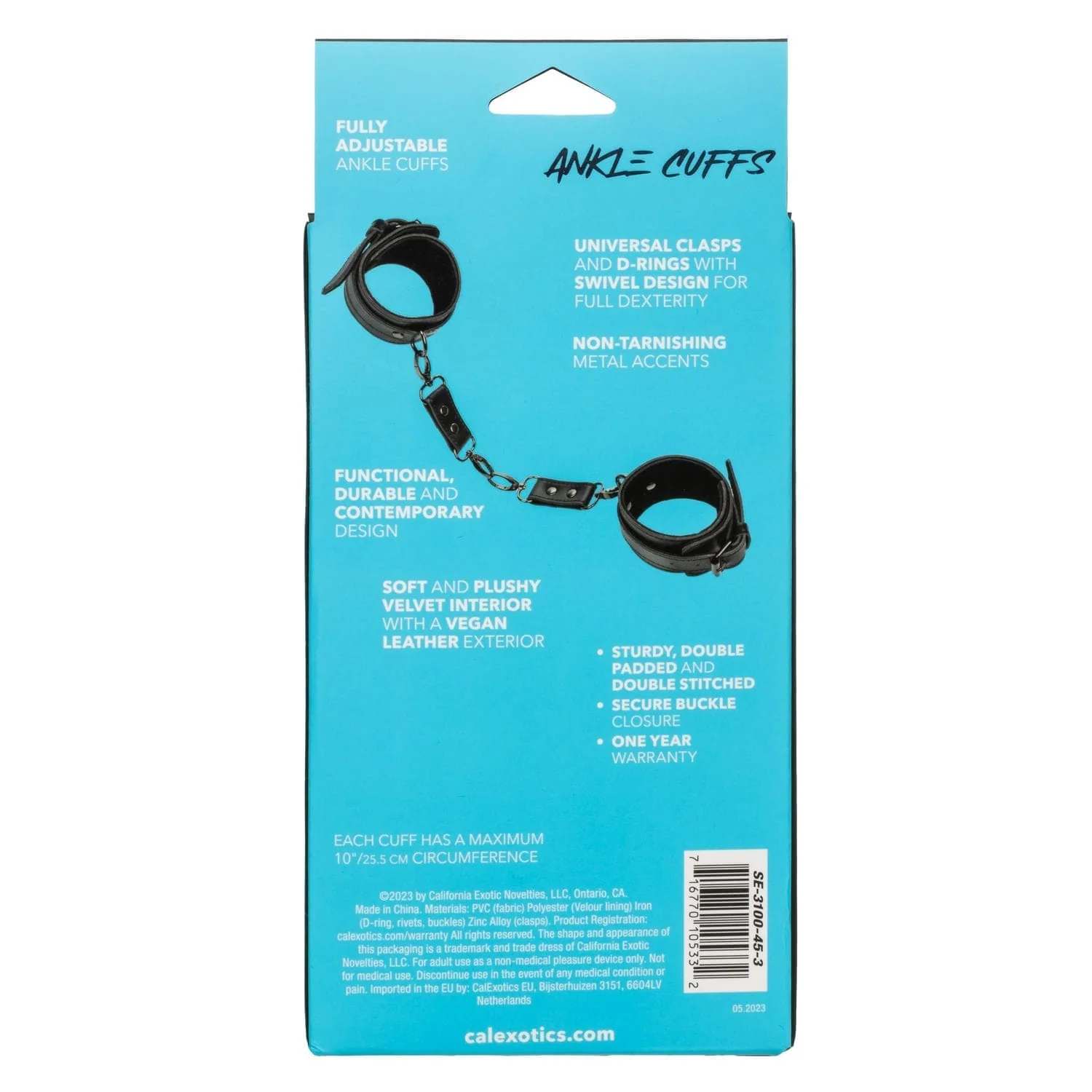 Euphoria Collection Ankle Cuffs Pair with Swivel D-Rings