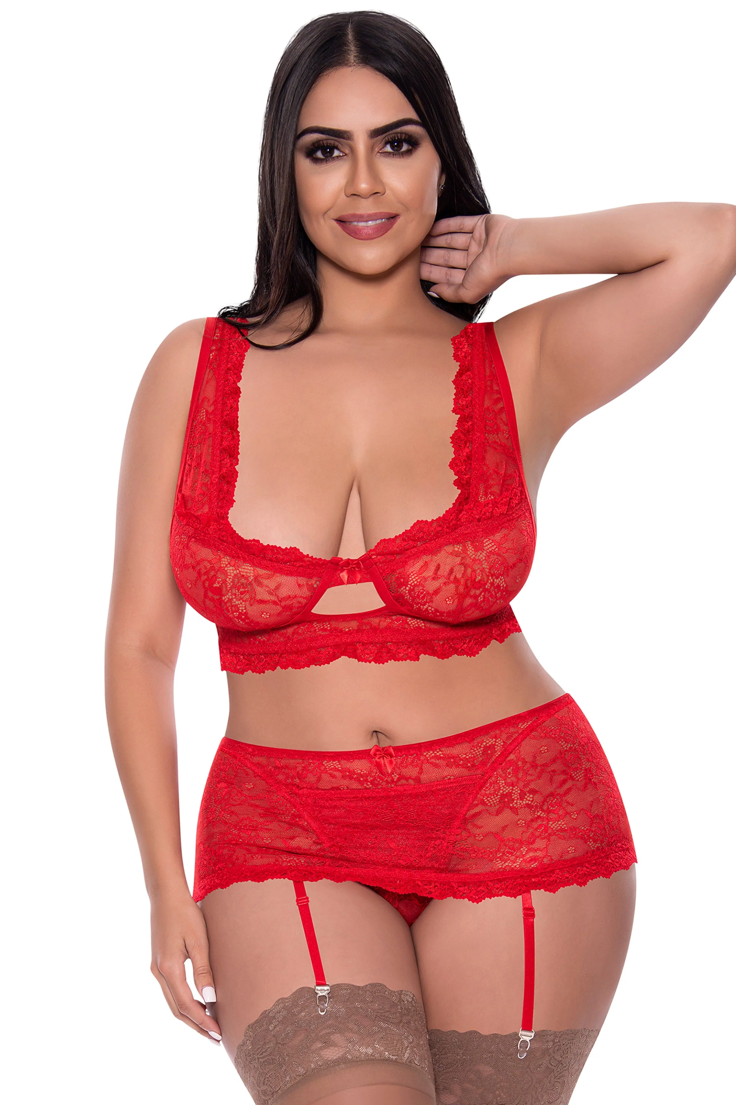 Exposed Lace Bralette and Garter Skirt Set by Magic Silk