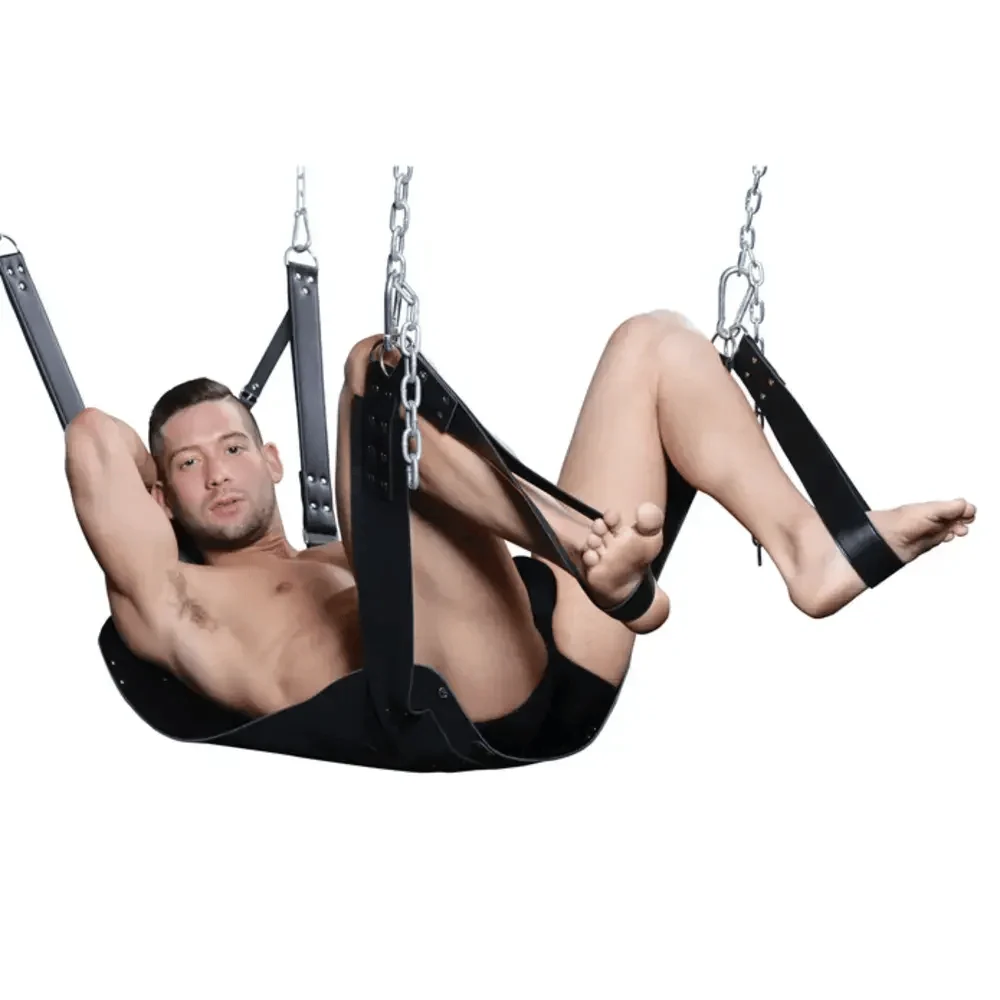 Strict Extreme Bondage 重型皮革性爱吊床，配脚蹬环