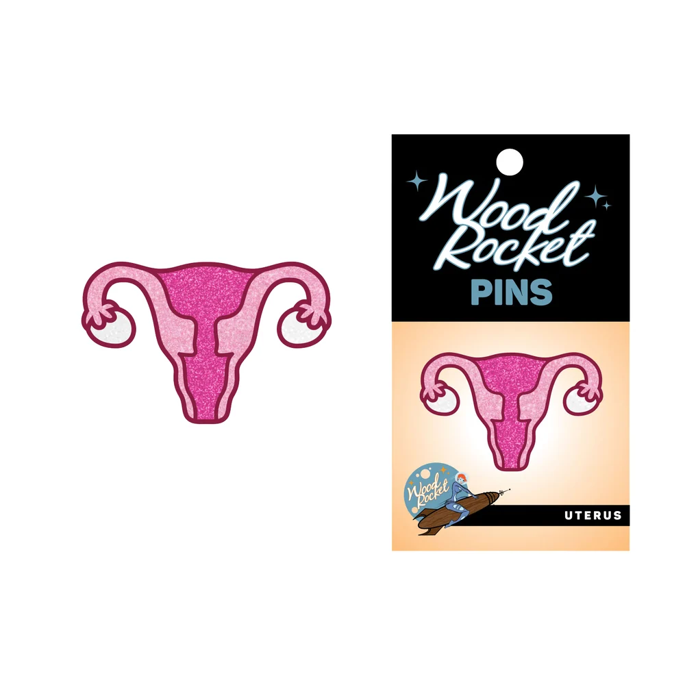 Pink Glitter Uterus Enamel Lapel Pin by Wood Rocket