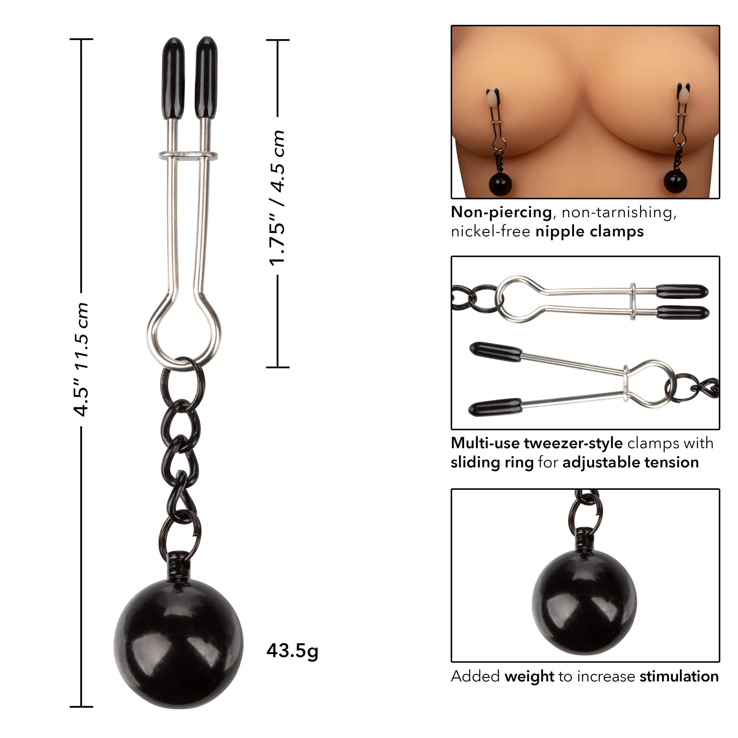 Nipple Play® 加重镊式乳头夹，2 件装