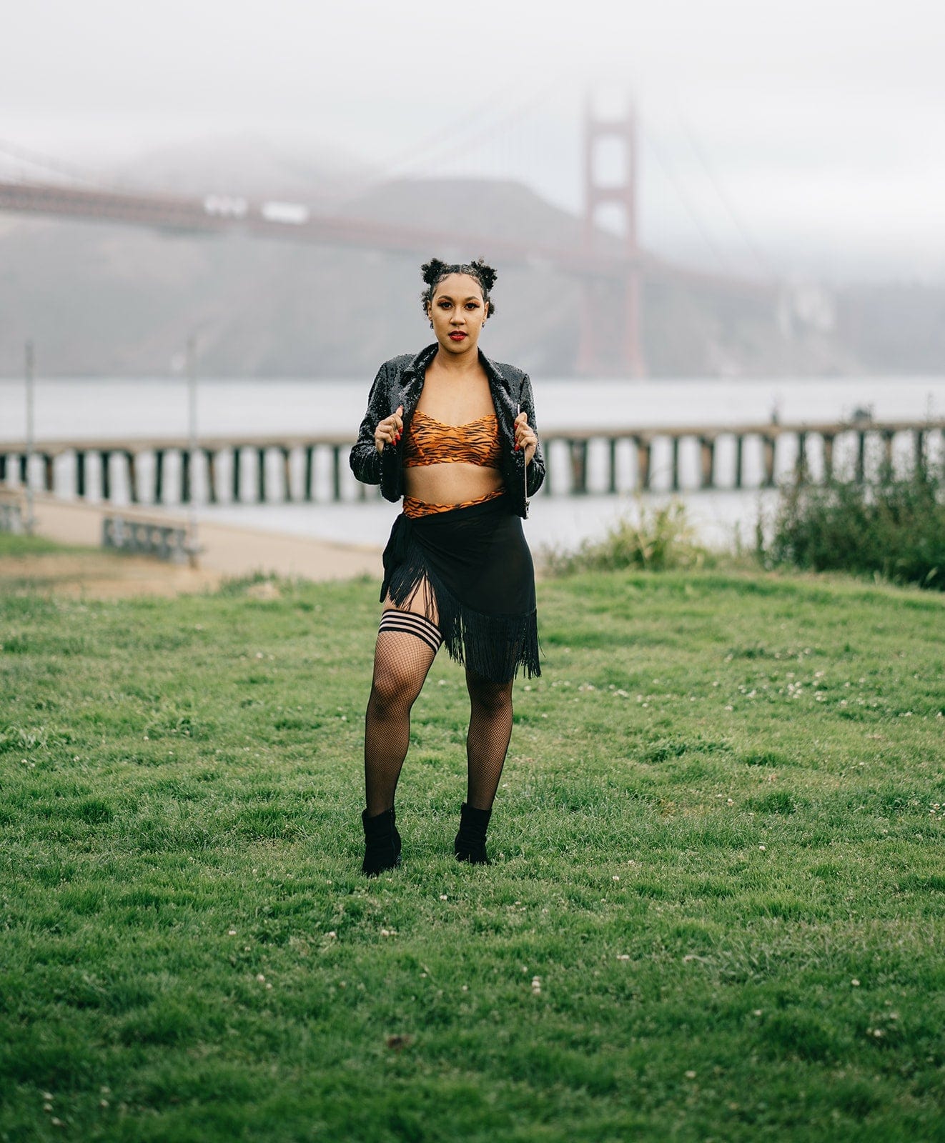 Kix'ies Fishnet Thigh Highs in Chocolate Nude with No-Slip Grip