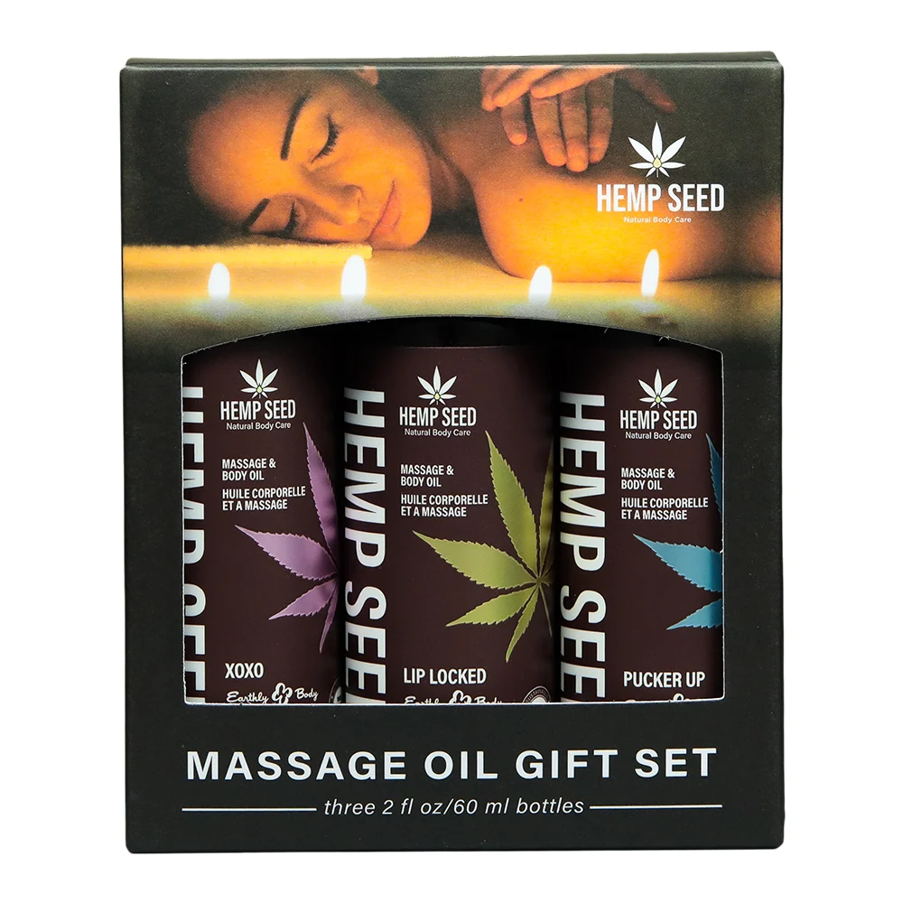 Hemp Seed Valentine's Day Massage Oil Trio in Three Limited Edition Scents