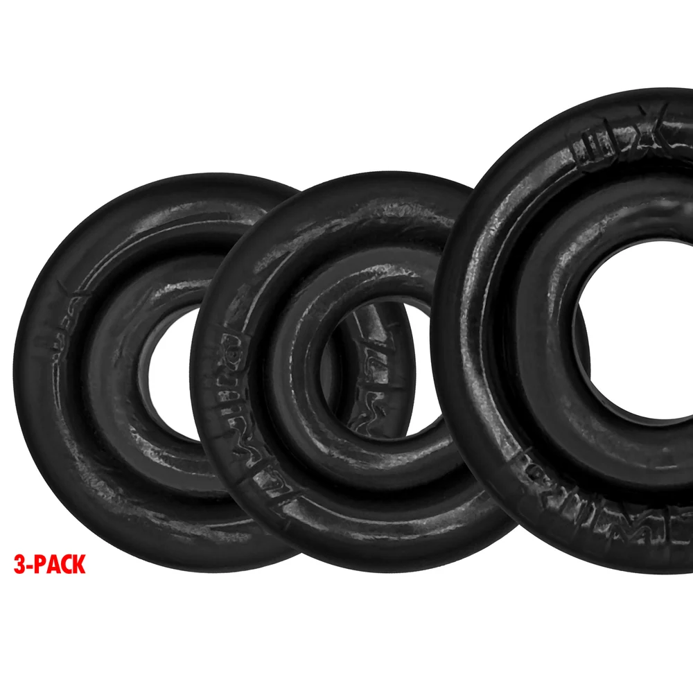Oxballs Rimringz 3-Pack Black Cock Rings with Two Regular and One Big