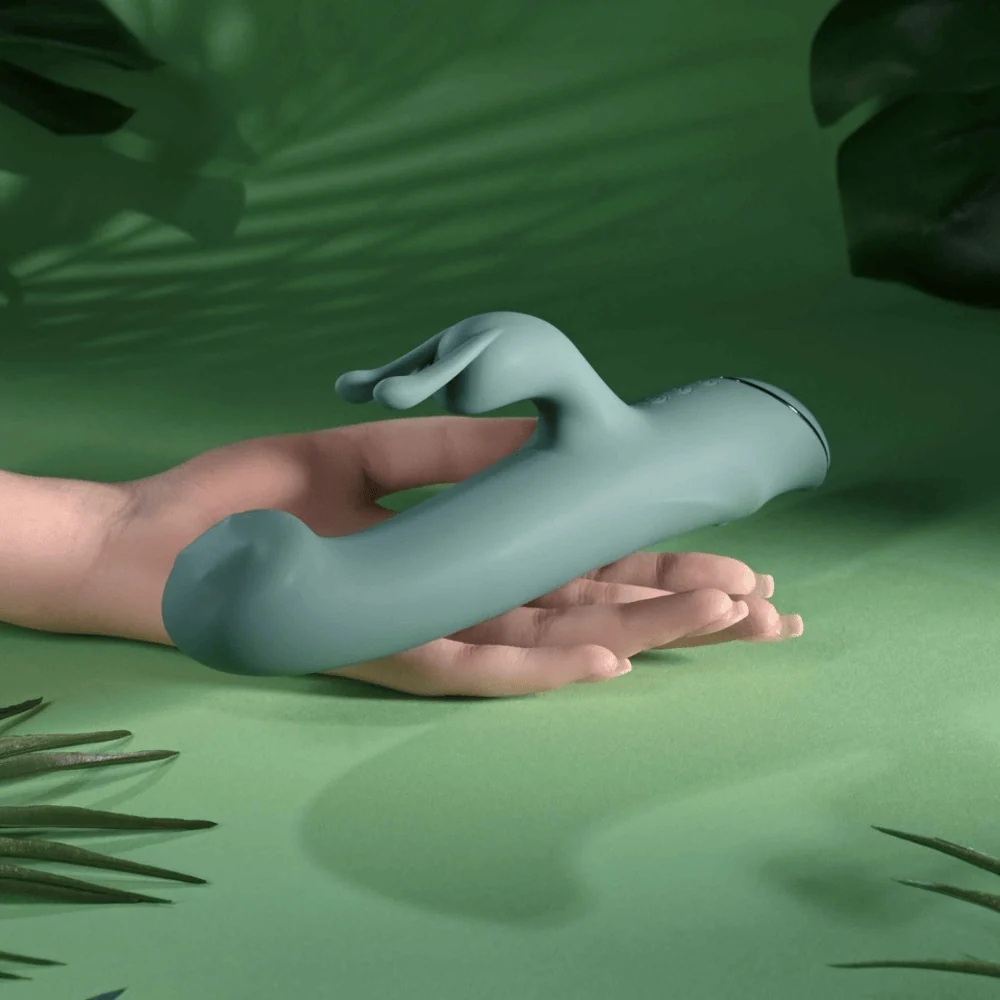 Evolved Satin Swirl Green Rabbit Vibrator with Rotating Beads