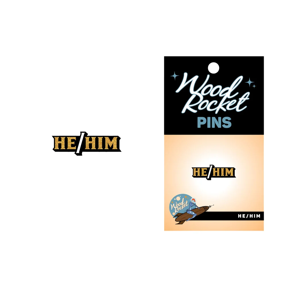 闪亮金色 He/Him 代词珐琅翻领别针