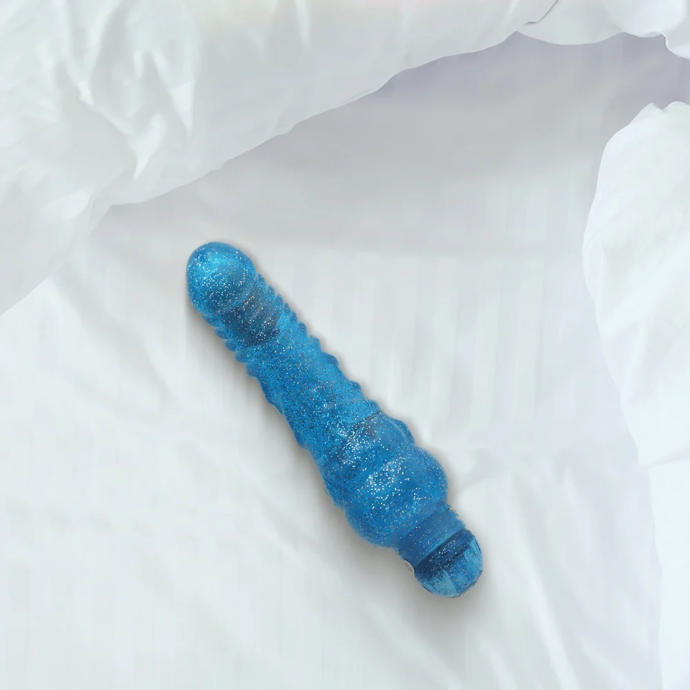 Sparkle Glitter Jack 蓝色螺纹振动器，带速度拨盘