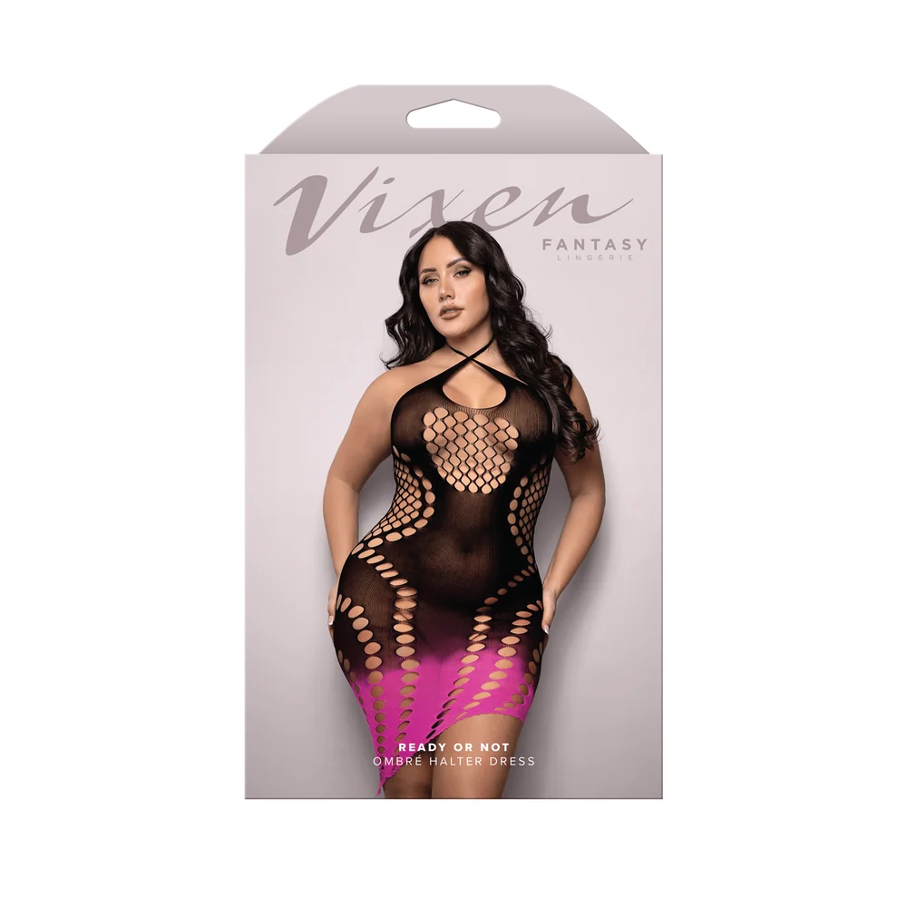 Ready or Not Ombré Knit Asymmetrical Keyhole Halter Dancewear Dress