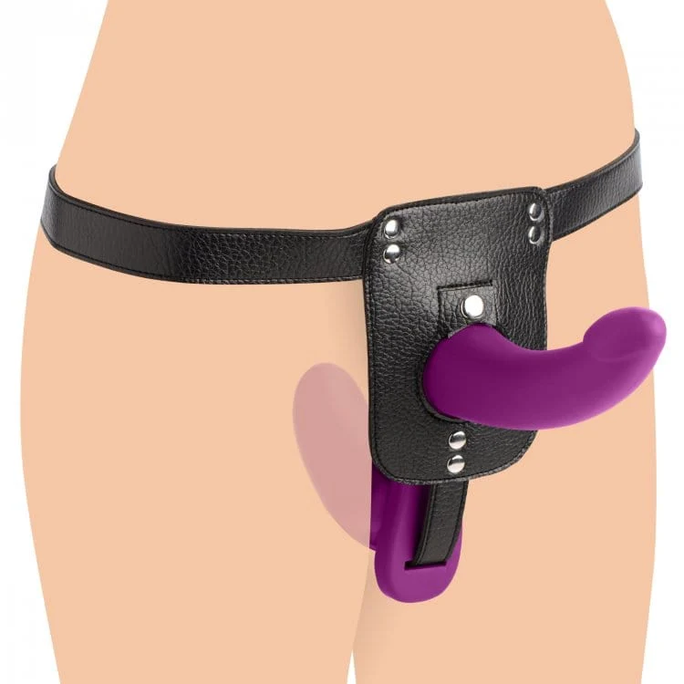 Strap-U Double Take 10X Vibrating DP Strap-On Set in Purple