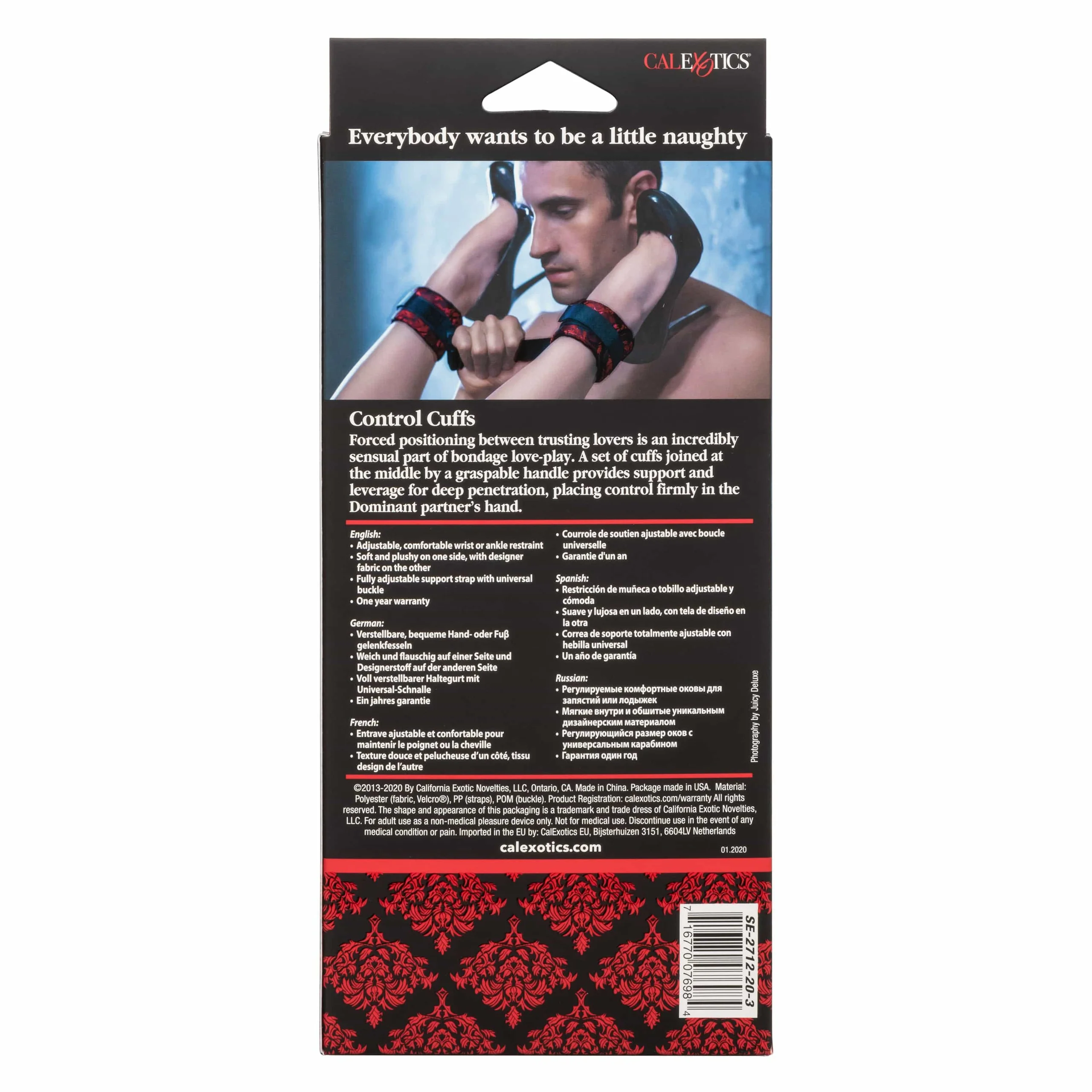 Scandal® Control Cuffs in Red and Black Brocade for Wrists or Ankles