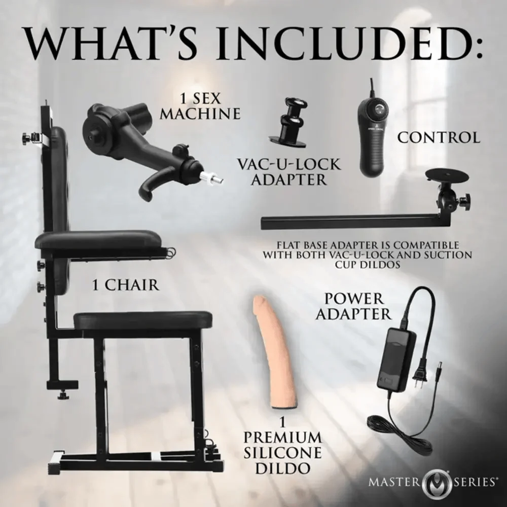 Master Series Enforcer Bondage Chair with Sex Machine and Seven D-Rings