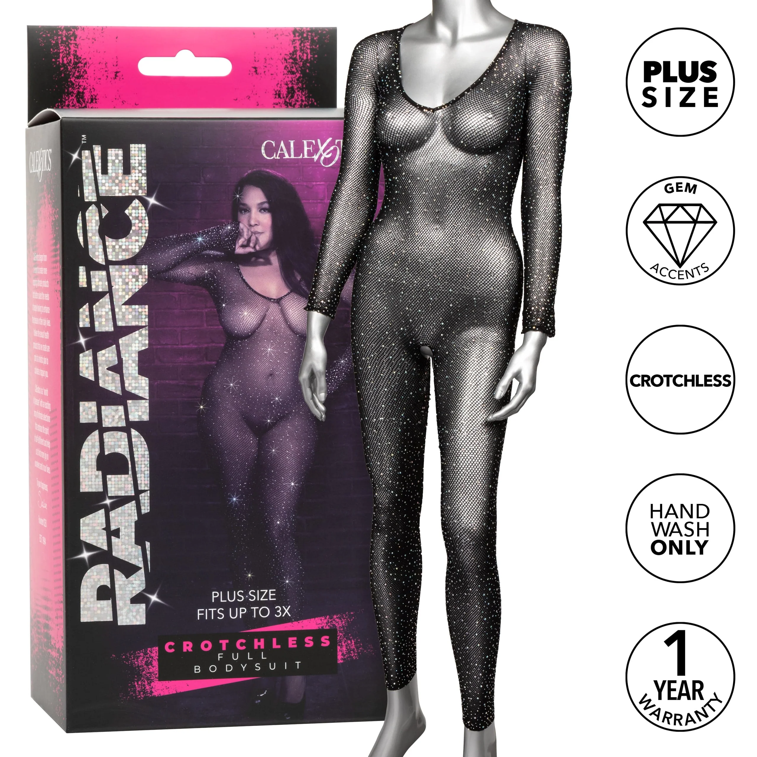 Radiance Plus Size Crotchless Full Body Suit in Sparkling Mesh