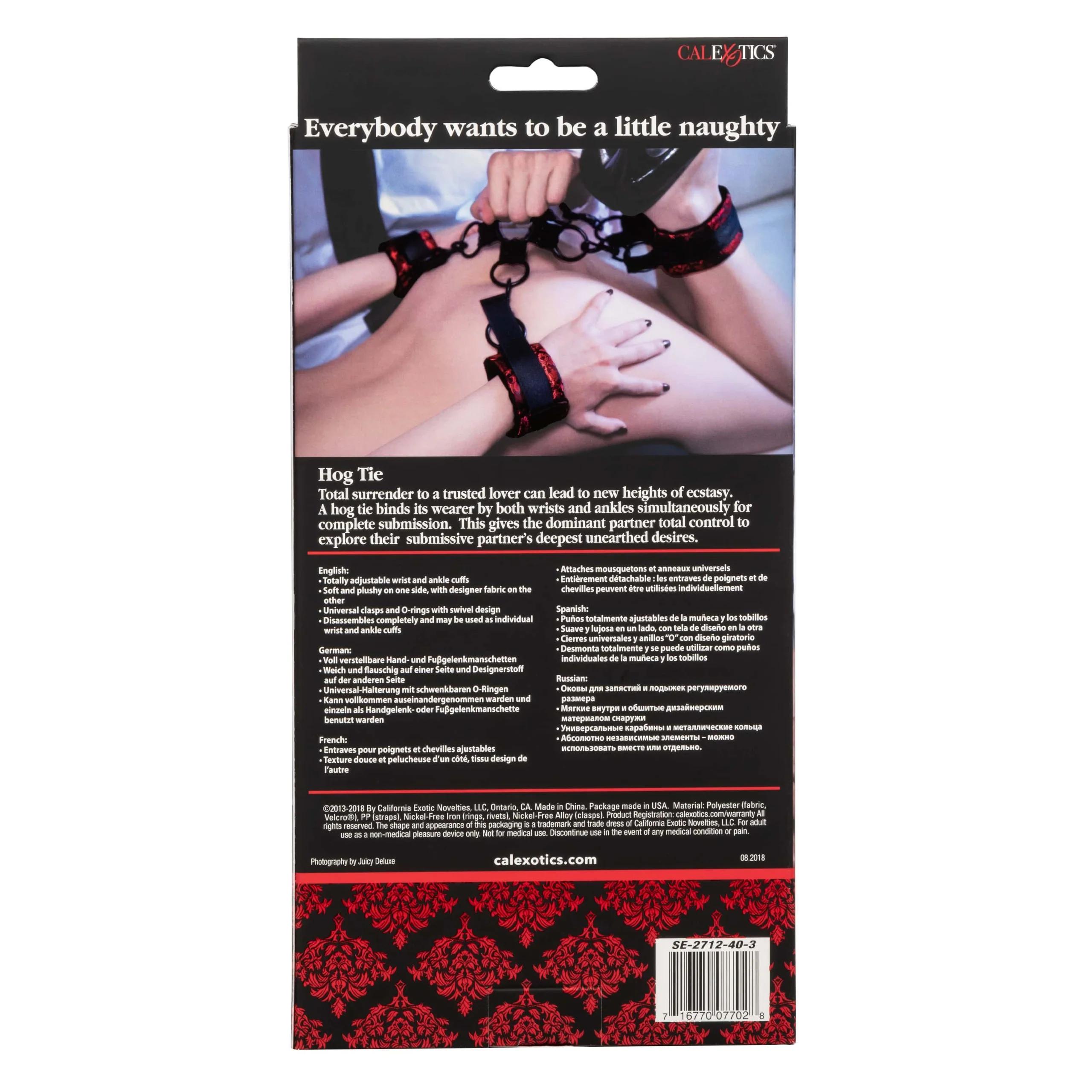 Scandal® Hog Tie Adjustable Red and Black Wrist and Ankle Cuffs