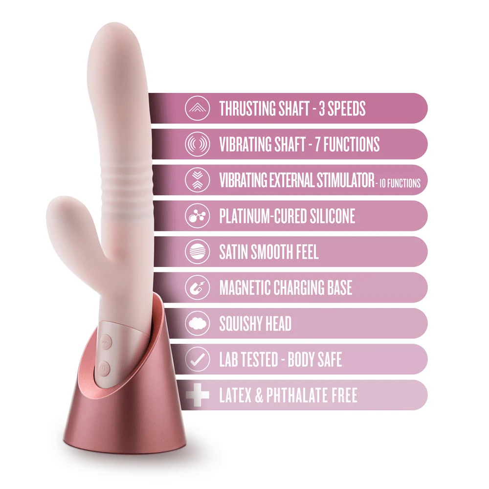 Blush Fraya Pink Rabbit Vibrator with Dual Stimulation and Thrusting Shaft