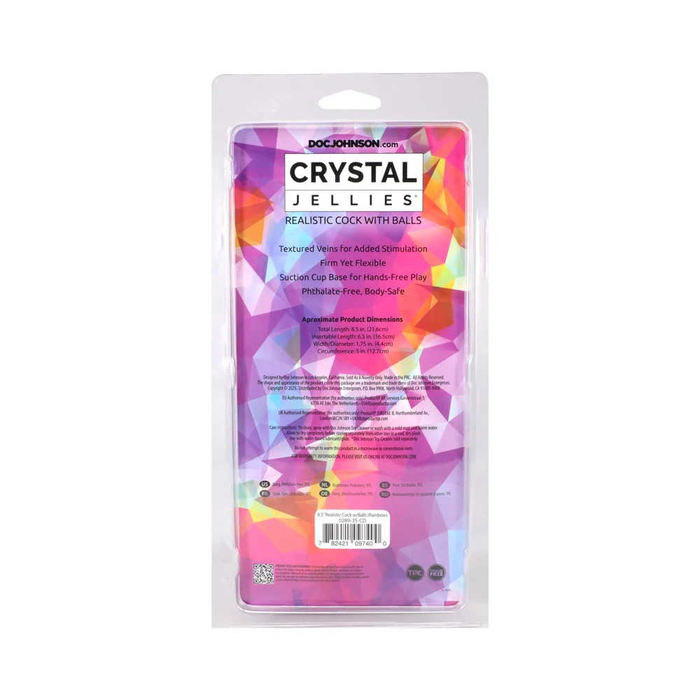 Crystal Jellies Rainbow 8.5 Inch Realistic Cock With Balls Dildo