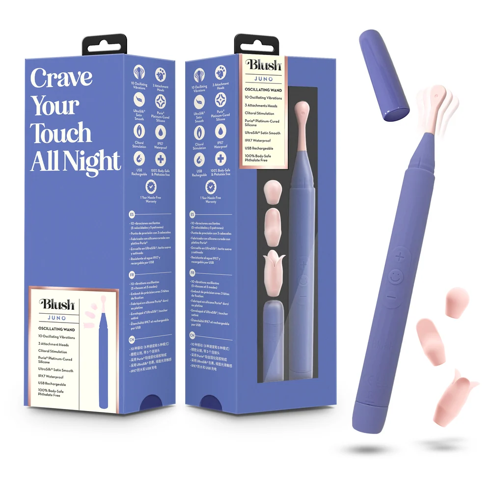 Blush Juno Oscillating Wand Clitoral Vibrator with 3 Attachments