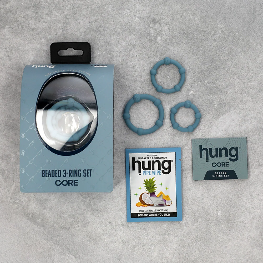 Hung Beaded 3-Ring Set in Platinum-Grade Silicone, 3 Sizes