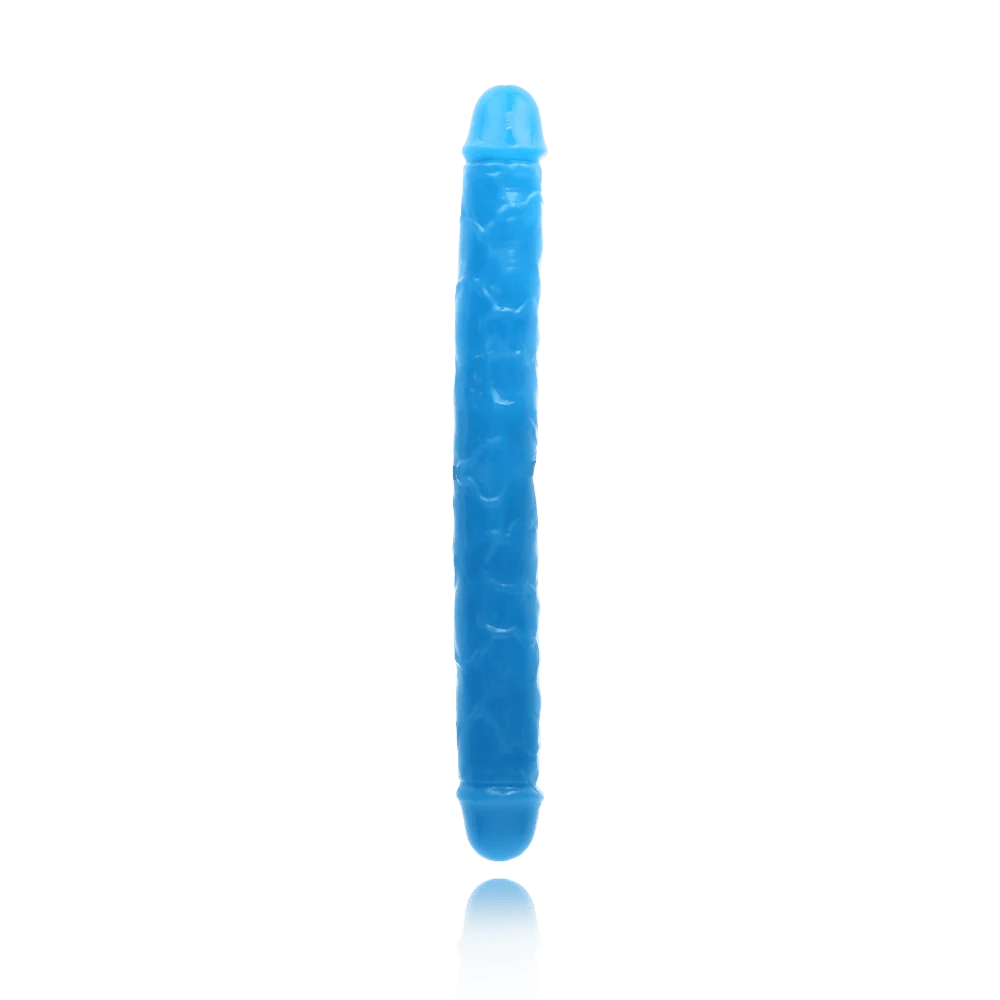 Realrock 15 Inch Slim Double Glow in the Dark Dildo in Neon Blue