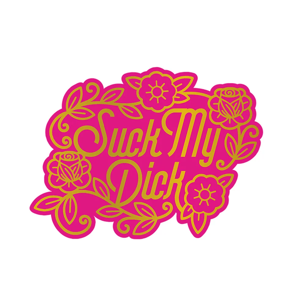 Suck My Dick Pink Enamel Lapel Pin with Gold Design