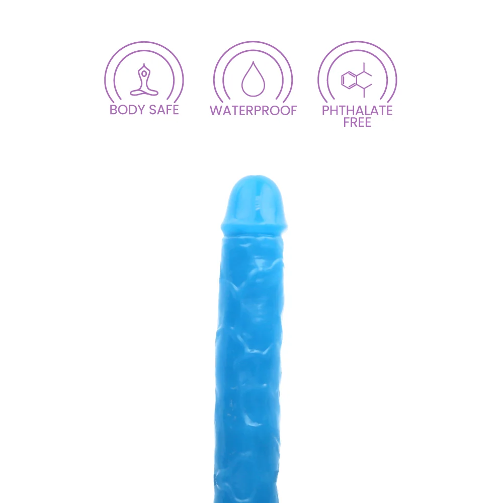 Realrock 15 Inch Slim Double Glow in the Dark Dildo in Neon Blue