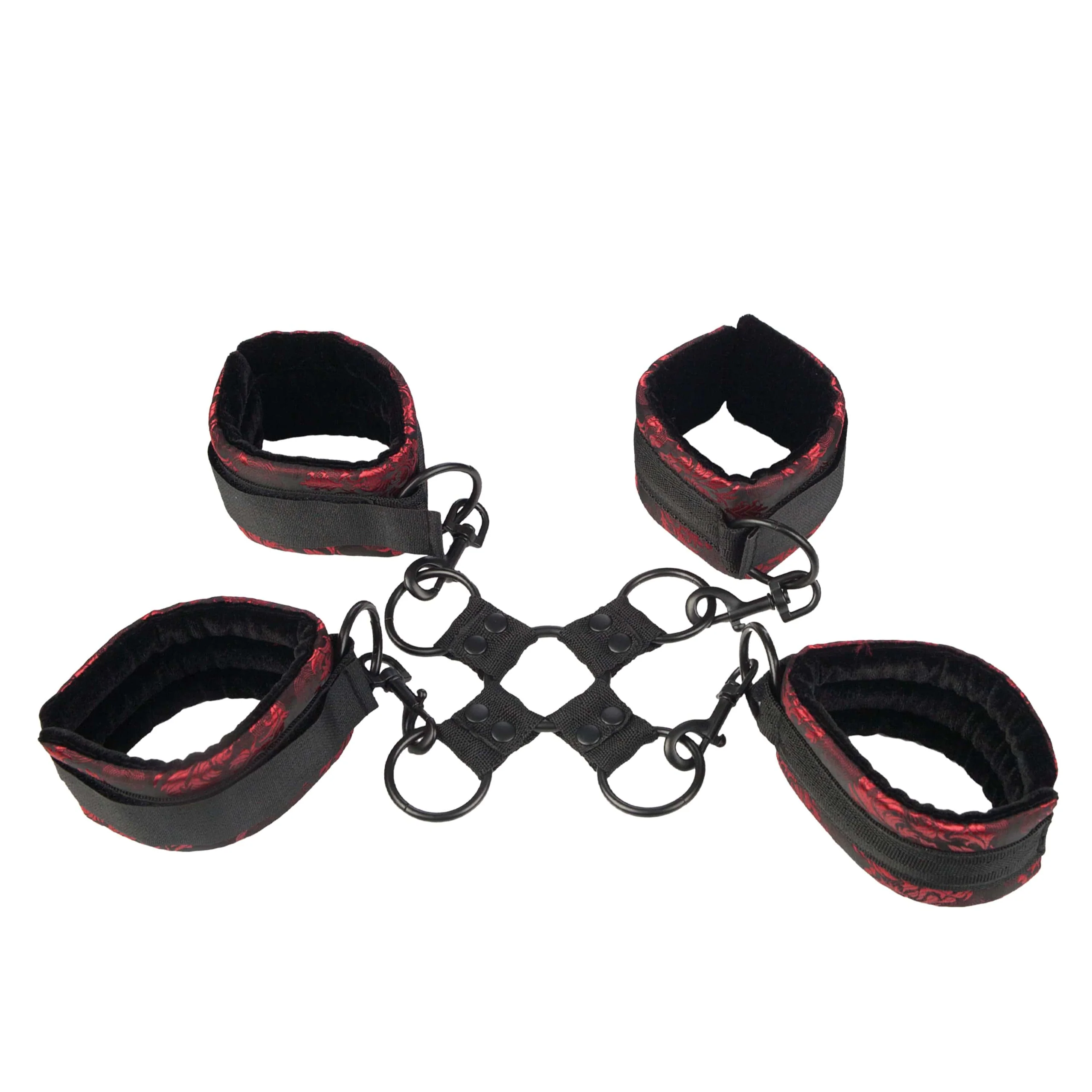 Scandal® Hog Tie Adjustable Red and Black Wrist and Ankle Cuffs