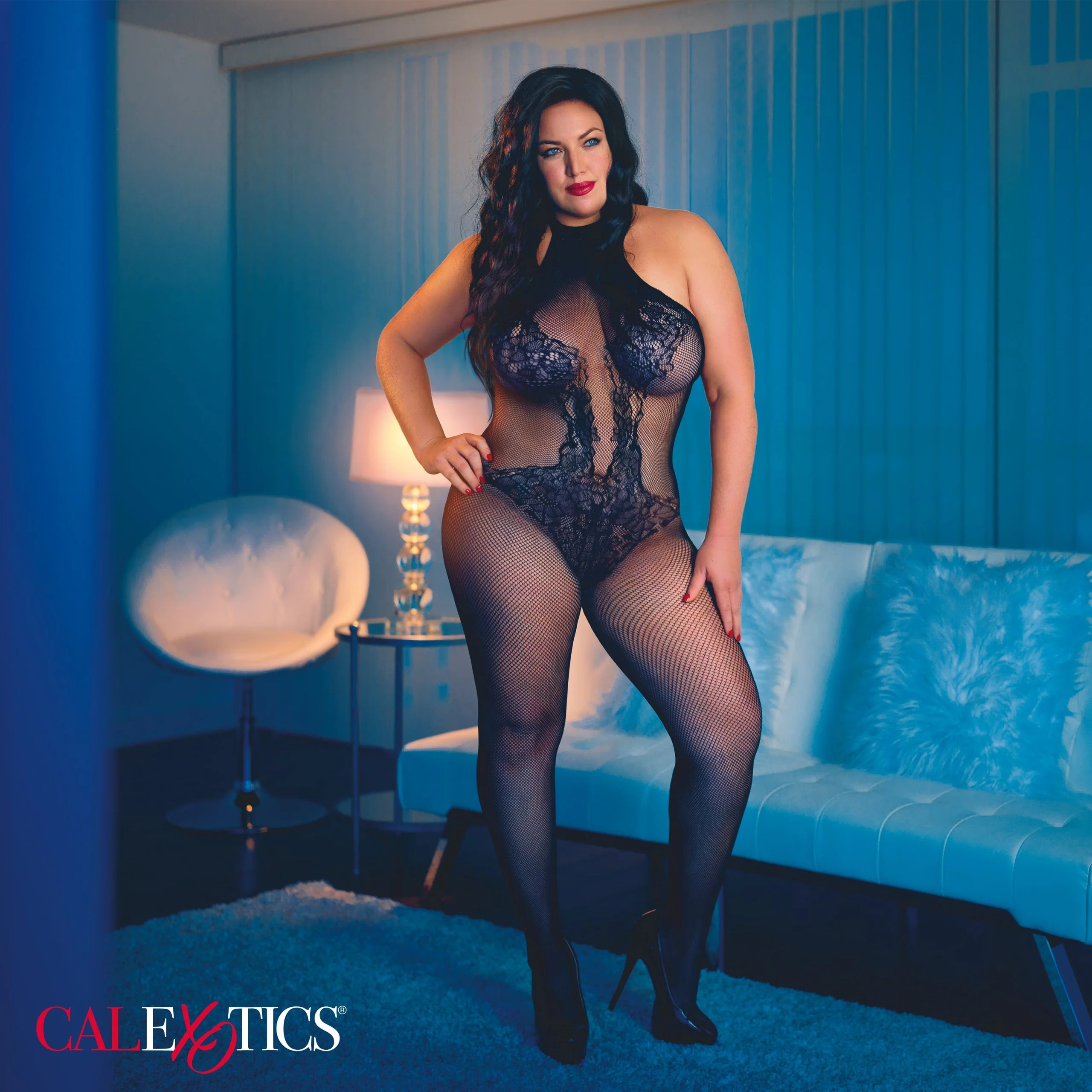 Scandal Halter Lace Bodysuit Plus Size Crotchless Playwear