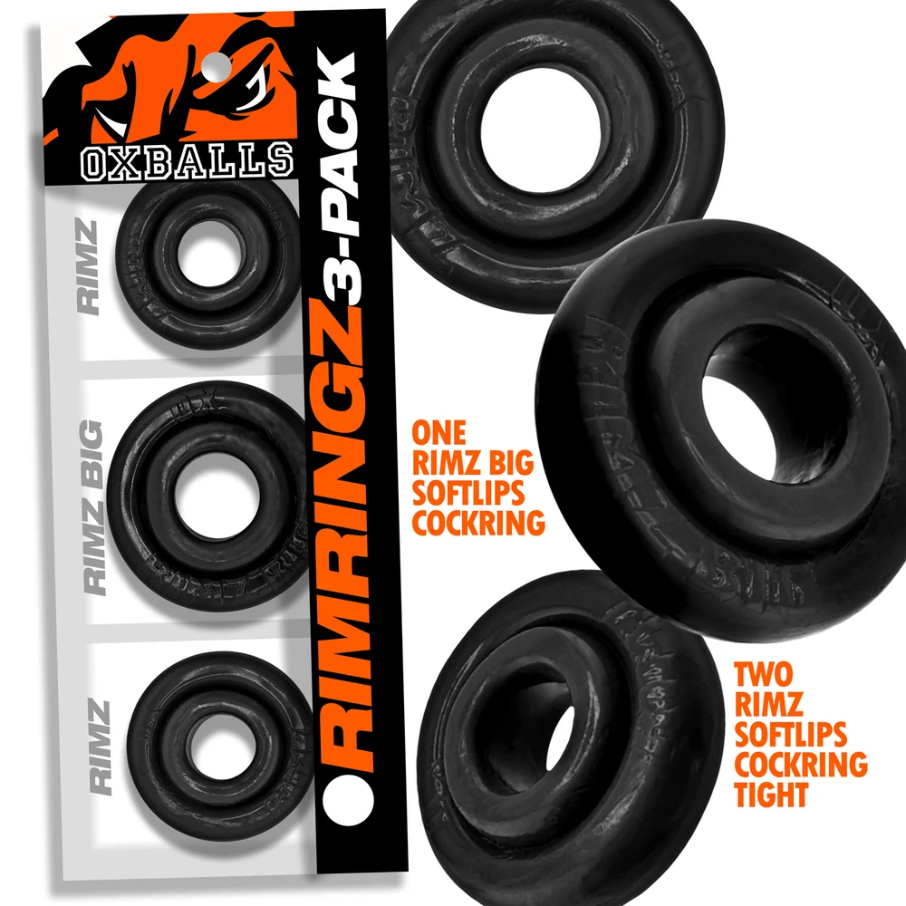 Oxballs Rimringz 3-Pack Black Cock Rings with Two Regular and One Big