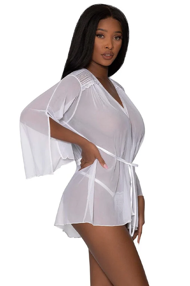 Modern Romance Flowing Short Robe in Breathable Mesh from Magic Silk