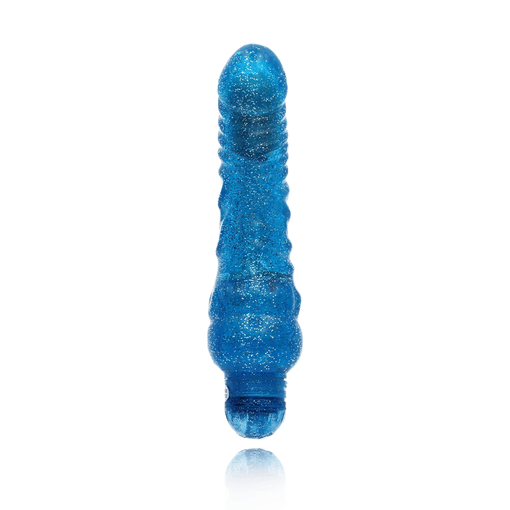 Sparkle Glitter Jack 蓝色螺纹振动器，带速度拨盘