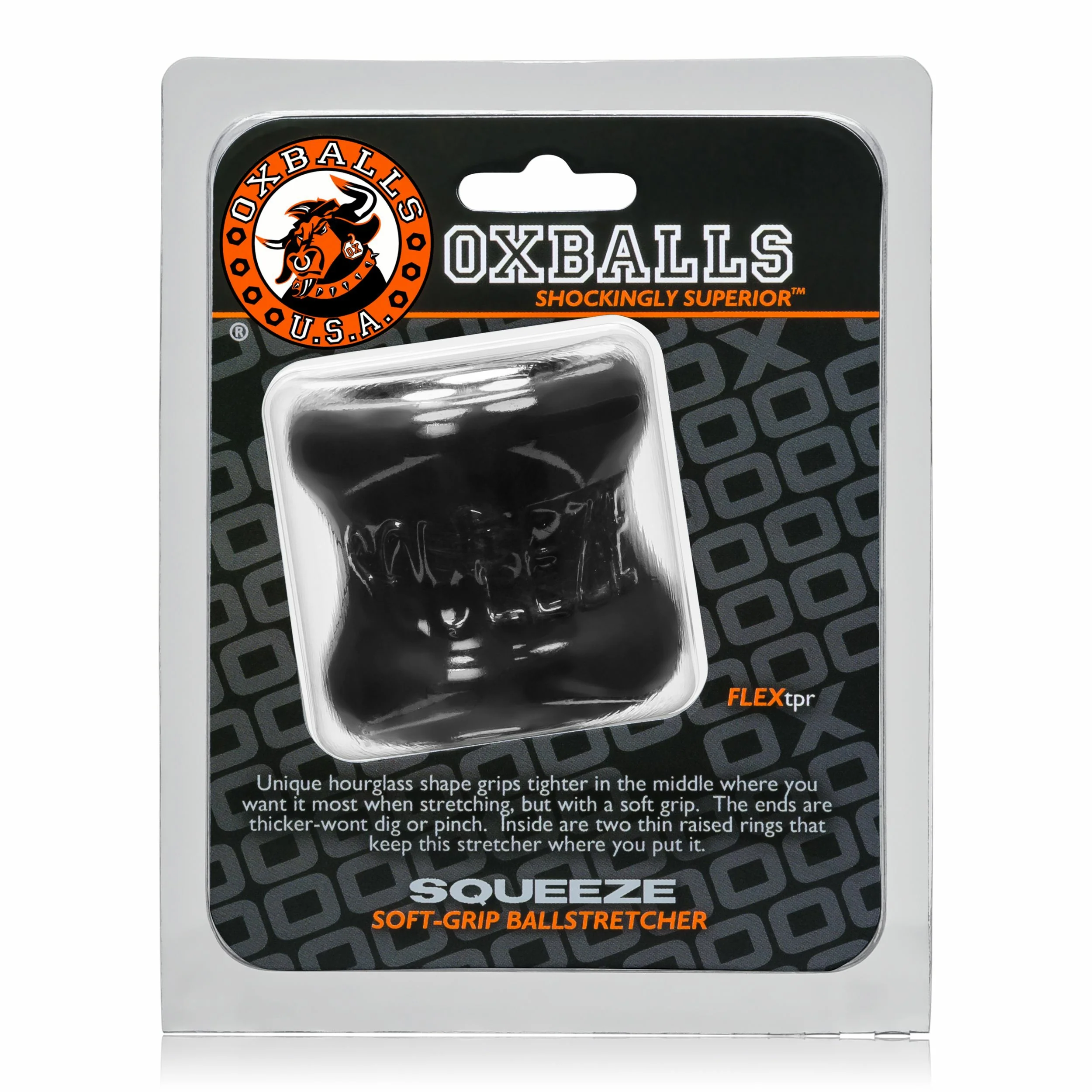 Oxballs Squeeze Ball Stretcher Black Cock Ring in FLEXtpr