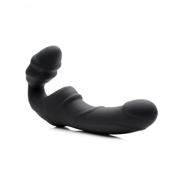 Strap-U Slim Rider Ribbed Vibrating Strapless Strap-On with 9 Modes
